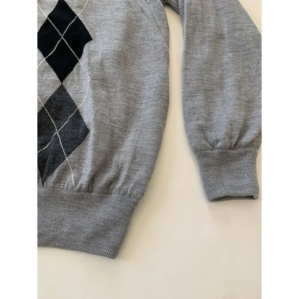 Footjoy Quarter Zip Golf Sweater Mens XXL Gray Black Argyle 100% Wool Logo Lined